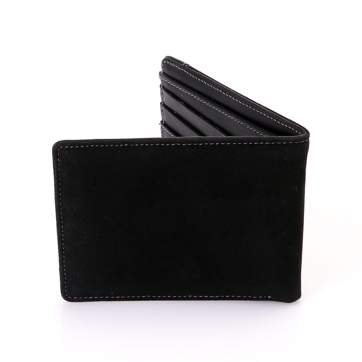 Genuine Leather - Chamois Bi-Fold Wallet - Slim Design - Black - Image 4
