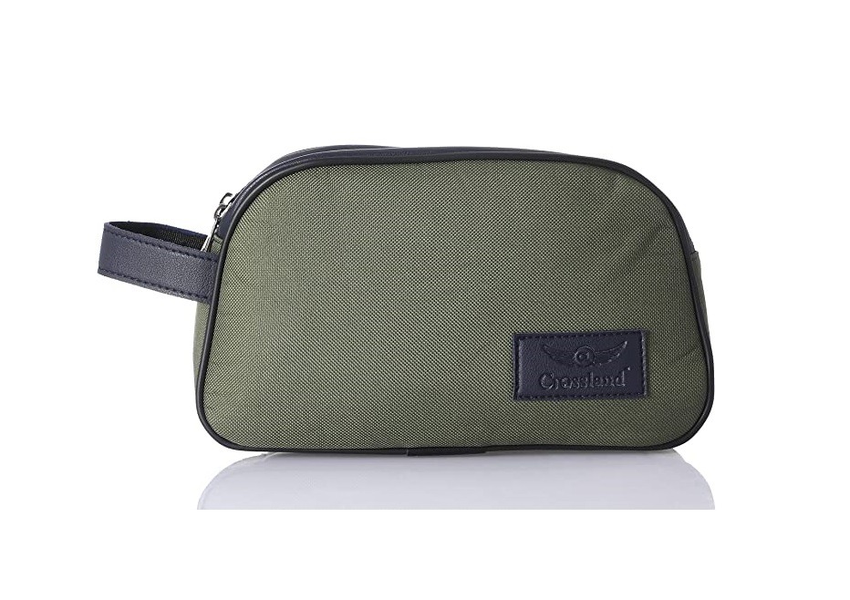 HB-103-Olive-Blue 1 Canvas and Leather Clutch Handbag – Mobile Phone Safety Pocket - Image 1