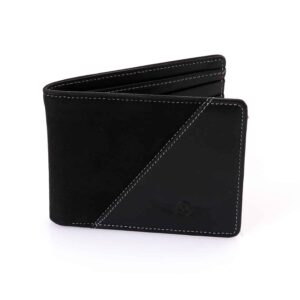 Genuine Leather - Chamois Bi-Fold Wallet - Slim Design - Black