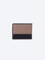 Genuine Leather - linen Bi-Fold Wallet - Slim Design - Beige - Image 3