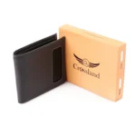 Genuine Leather Tri-Fold Wallet, Window ID Slot - RFID Blocking Technology- Grey - Image 4
