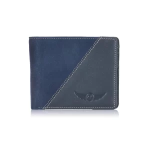 Genuine Leather - Chamois Bi-Fold Wallet - Slim Design - Navy Blue