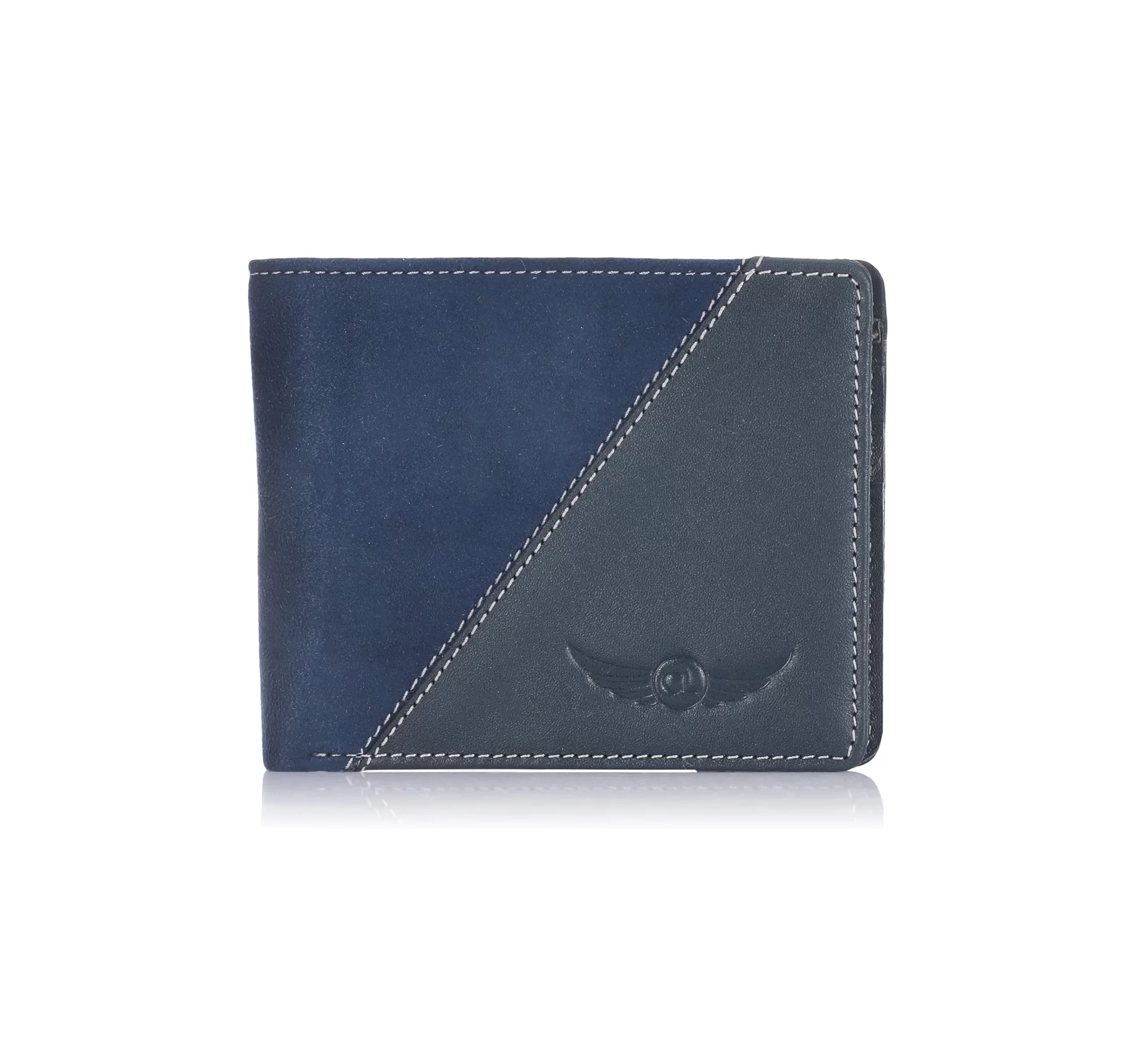 GLW-108-Navy Blue 1 Genuine Leather - Chamois Bi-Fold Wallet - Slim Design - Navy Blue - Image 1