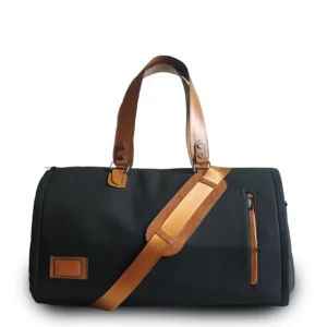 Premium Folding Duffel – Linen & Leather Travel Bag with Suit & Shoe Compartments