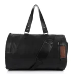 Folding Leather Duffel Bag in Black