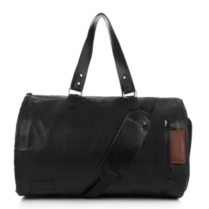 Folding Leather Duffel Bag in Black
