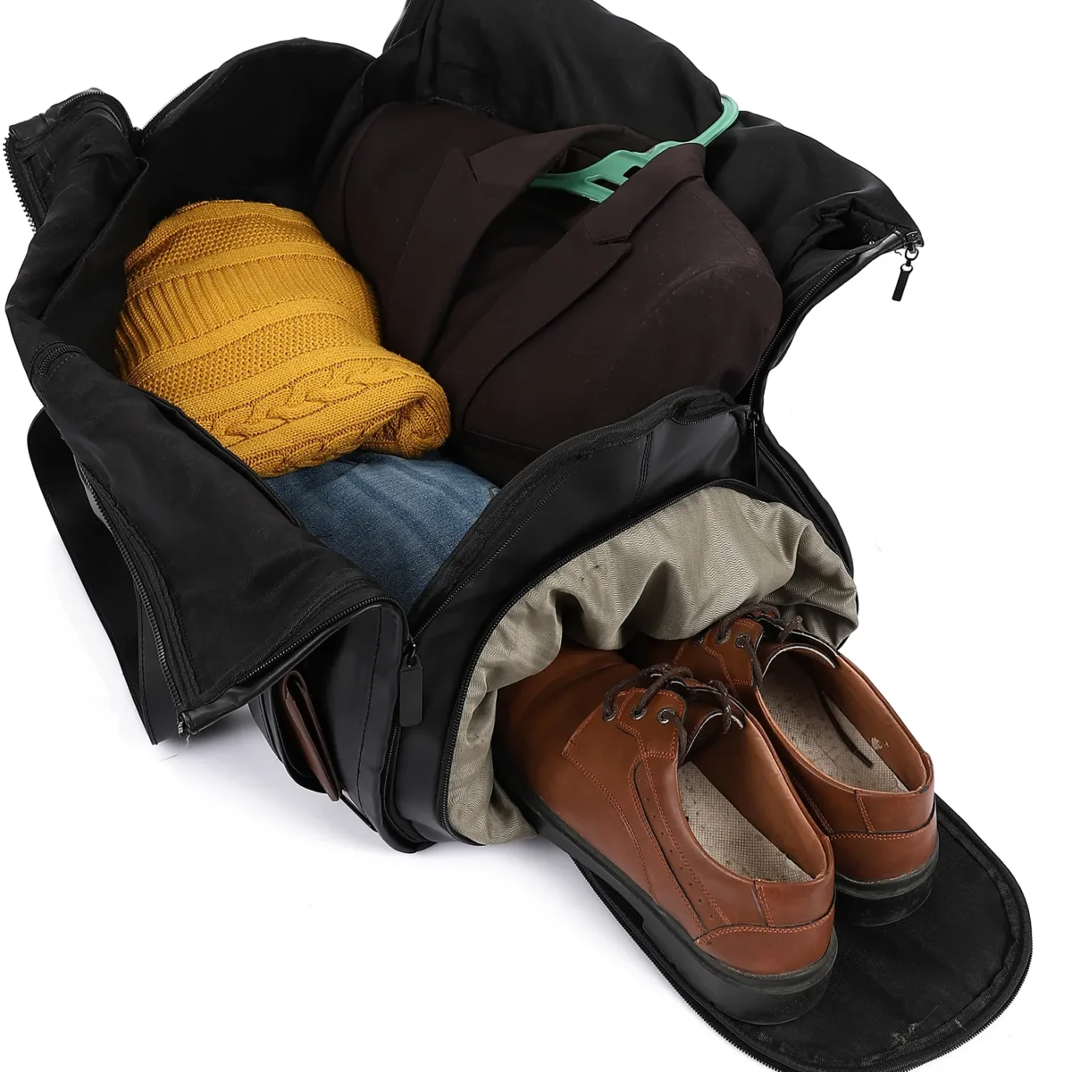 Premium Folding Capitone Duffel Bag, Cabin Size with Suit and Shoe Compartments - Image 5