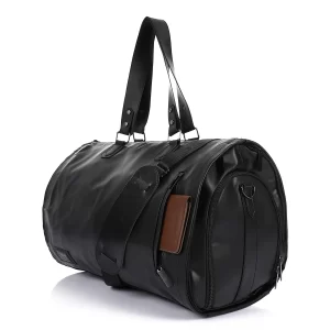 Premium Folding Duffel – Soft Sleek Leather Travel Bag with Suit & Shoe Compartments