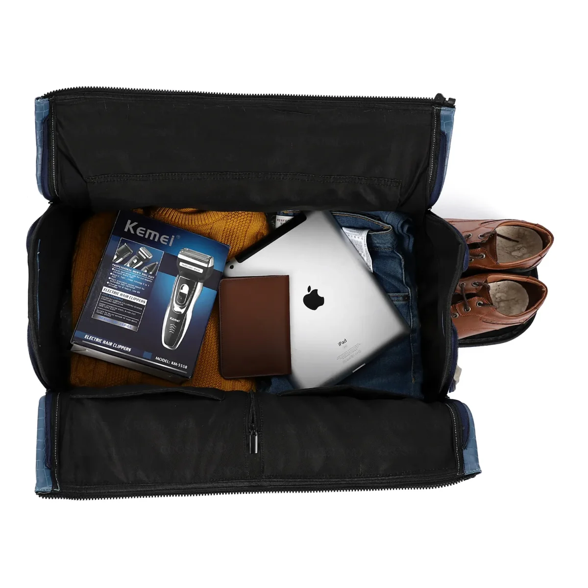 Premium Folding Duffel Bag Crocodile Leather, Cabin Size with Suit and Shoe Compartments - Image 7