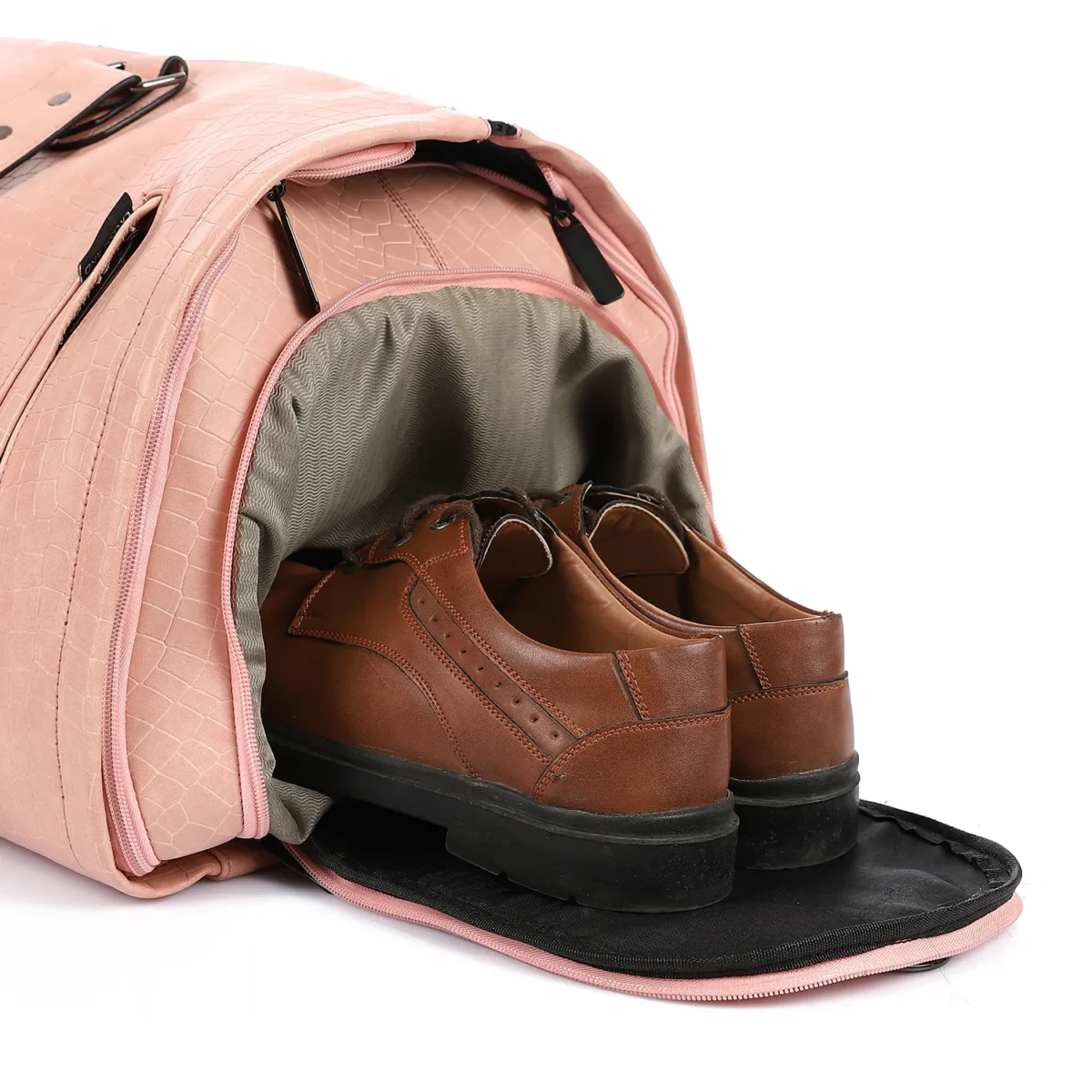 Premium Folding Duffel Bag Crocodile Leather, Cabin Size with Suit and Shoe Compartments - Image 2