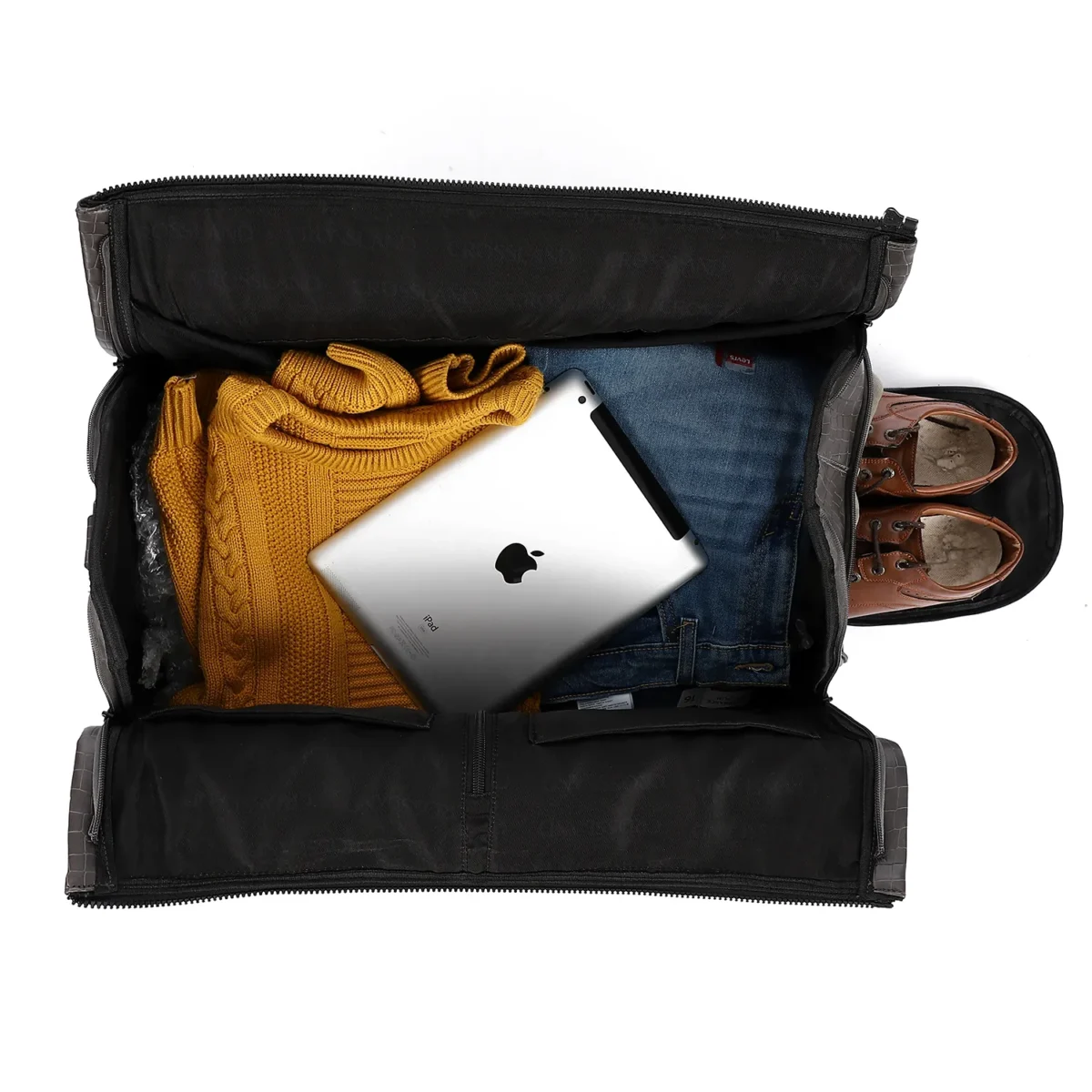 Premium Folding Duffel Bag Crocodile Leather, Cabin Size with Suit and Shoe Compartments - Image 8