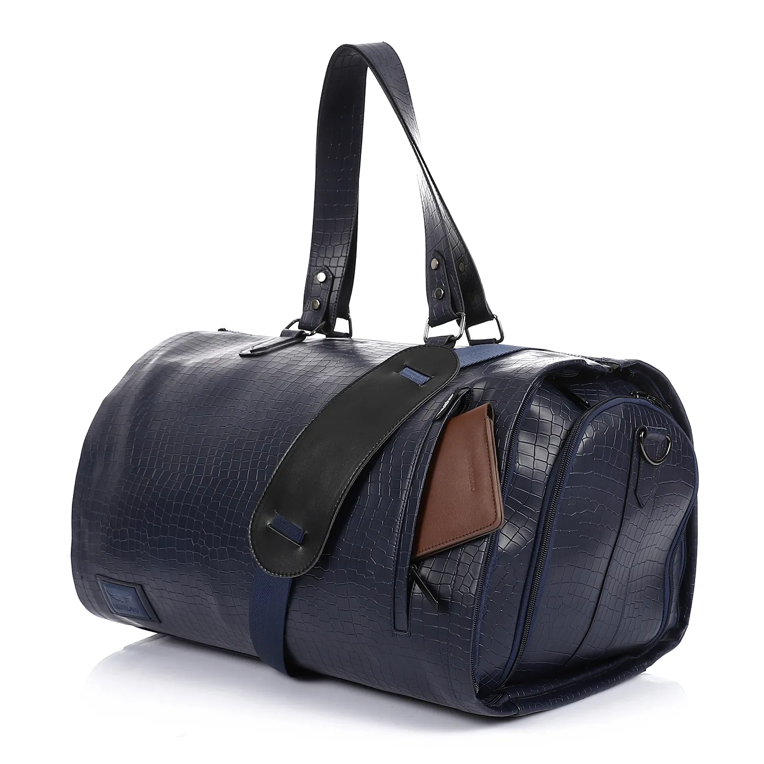 TSDF-3060-Navy Blue-V3 Premium Folding Duffel – Crocodile Leather Travel Bag with Suit & Shoe Compartments - Image 1