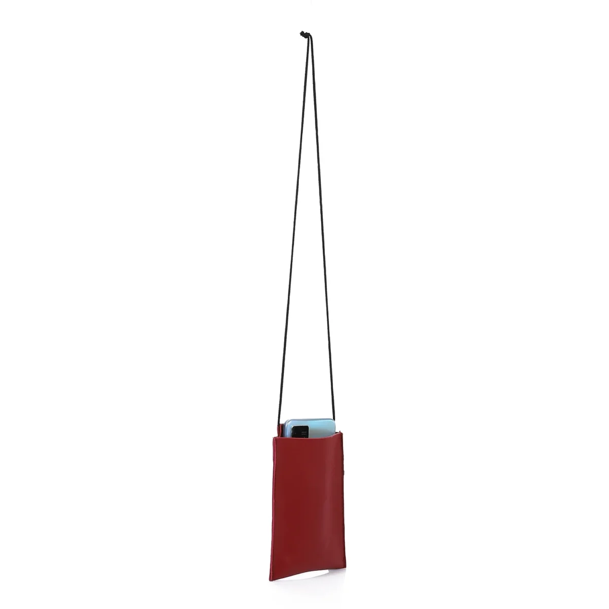 leather Pouch case with Strap for hanging around the neck or crossbody-Red - Image 3