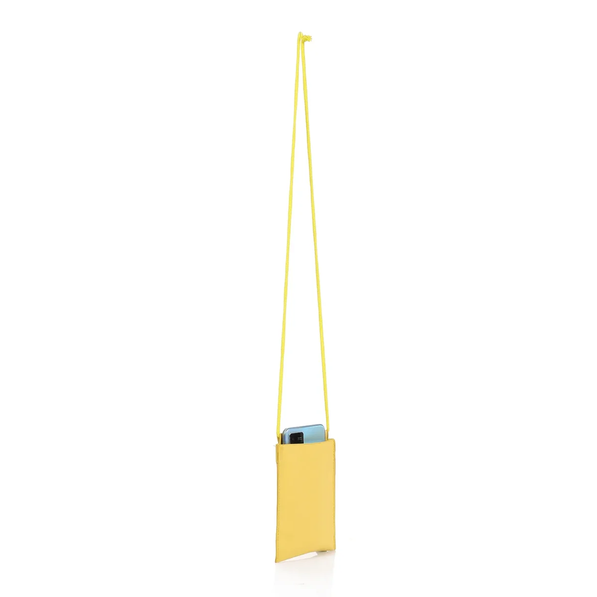 leather Pouch case with Strap for hanging around the neck or crossbody-Yellow - Image 3