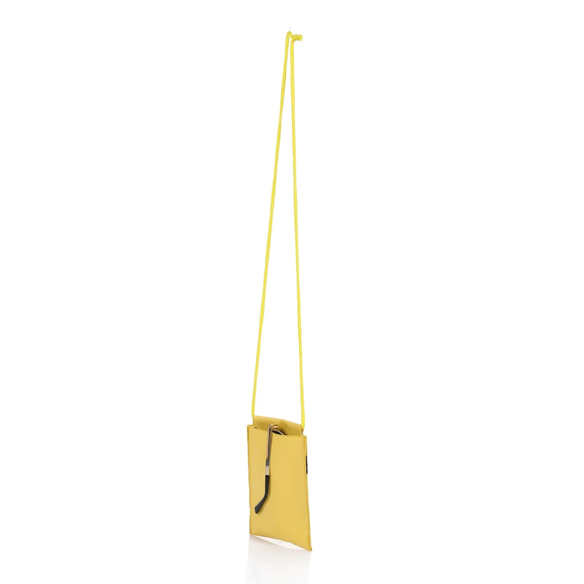 leather Pouch case with Strap for hanging around the neck or crossbody-Yellow - Image 2