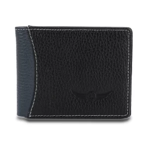 Genuine Leather Bi-Fold Wallet - RFID Blocking Technology - Black