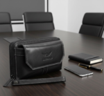 Black Genuine Leather Clutch Handbag- Interior Card Slots and Hand Strap - Image 3