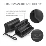 Black Genuine Leather Clutch Handbag- Interior Card Slots and Hand Strap - Image 7