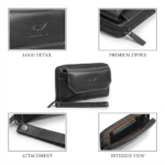 Black Genuine Leather Clutch Handbag- Interior Card Slots and Hand Strap - Image 4