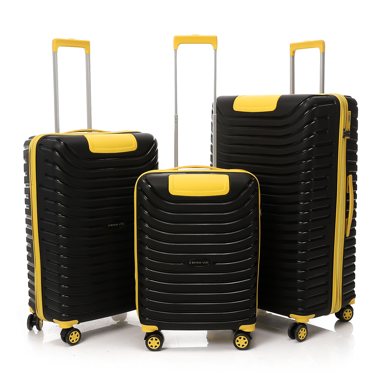 CL-4100-BLK-YEL-3P Set CROSSLAND Trolley Luggage Full Set Black - Yellow