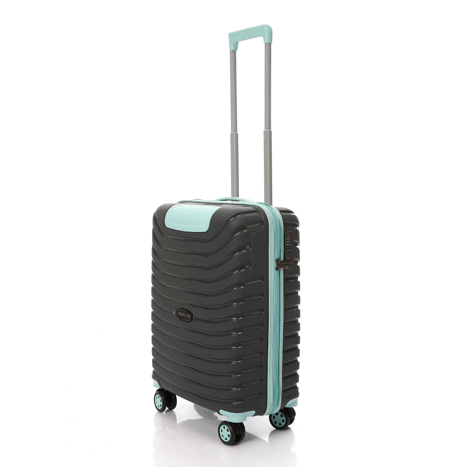 CL-4100-GRY-TRQ-22 Inch-V1 CROSSLAND Cabin Size Suitcase 22” – TSA Lock, Lightweight Hard Shell – Grey - Turquoise - Image 1