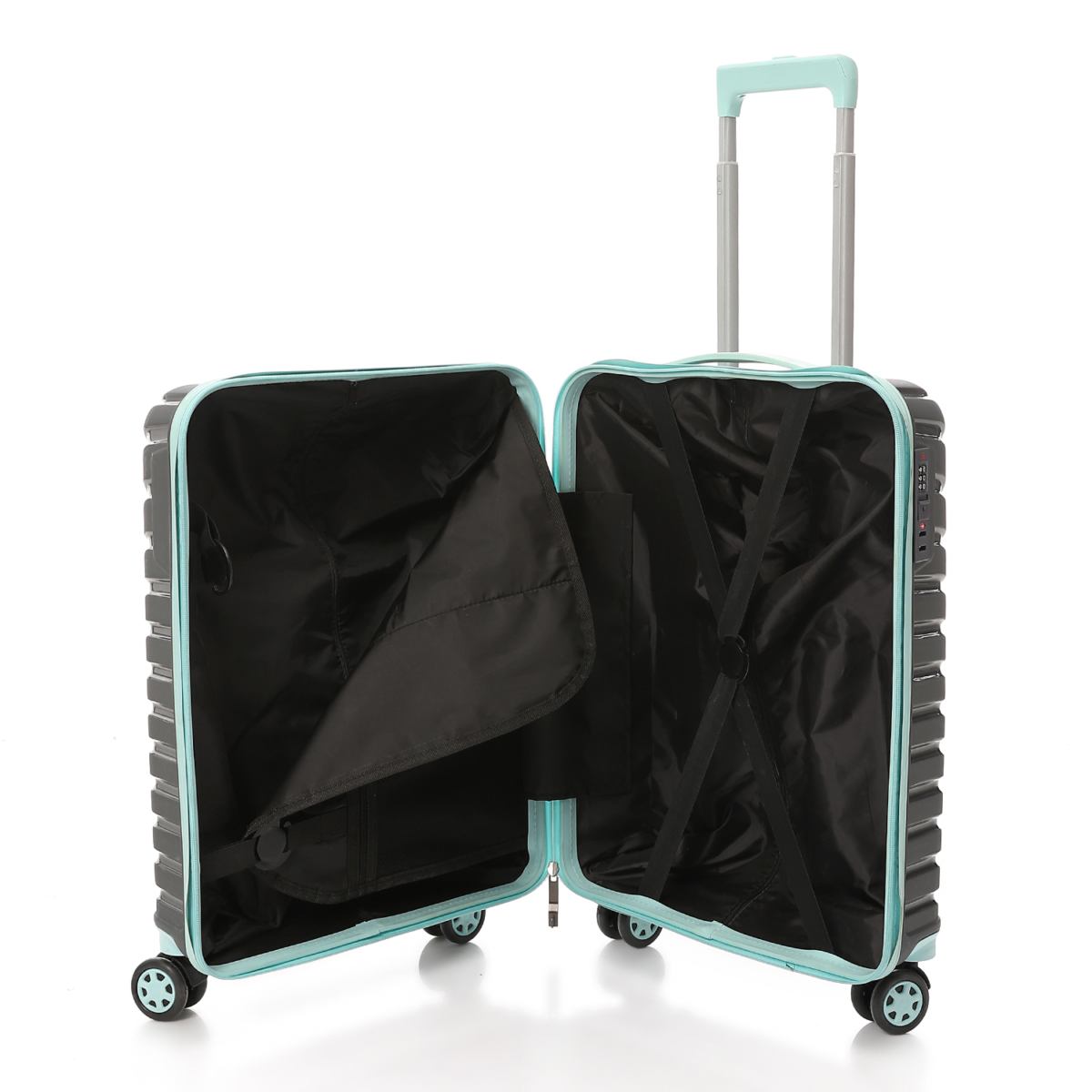 CROSSLAND Unbreakable Polyproplin 22 Inch Cabin Size Trolley Luggage Grey - Turquoise