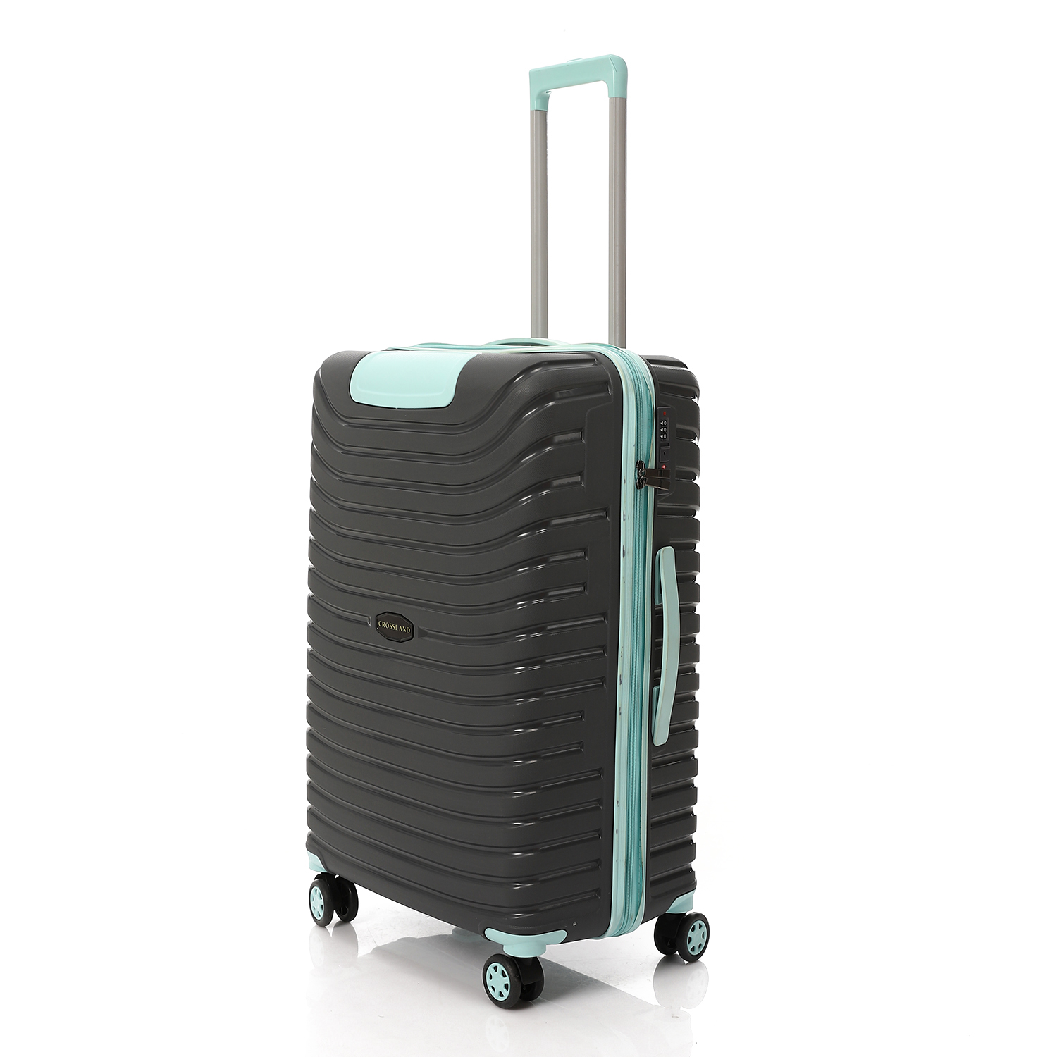 CL-4100-GRY-TRQ-26 Inch-V1 CROSSLAND Medium Size Suitcase 26” – TSA Lock, Lightweight Hard Shell – Grey - CROSSLAND Trolley Luggage Cabin Size Grey - Turquoise - Image 1