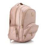 a pink backpack with zippers