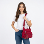 Burgundy Canvas Crossbody and Shoulder Bag ,Waterproof – Multi-Function