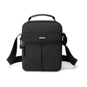 Black waterproof crossbody bag front view with minimalist design