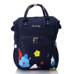Navy Blue backpack with colorful flower designs
