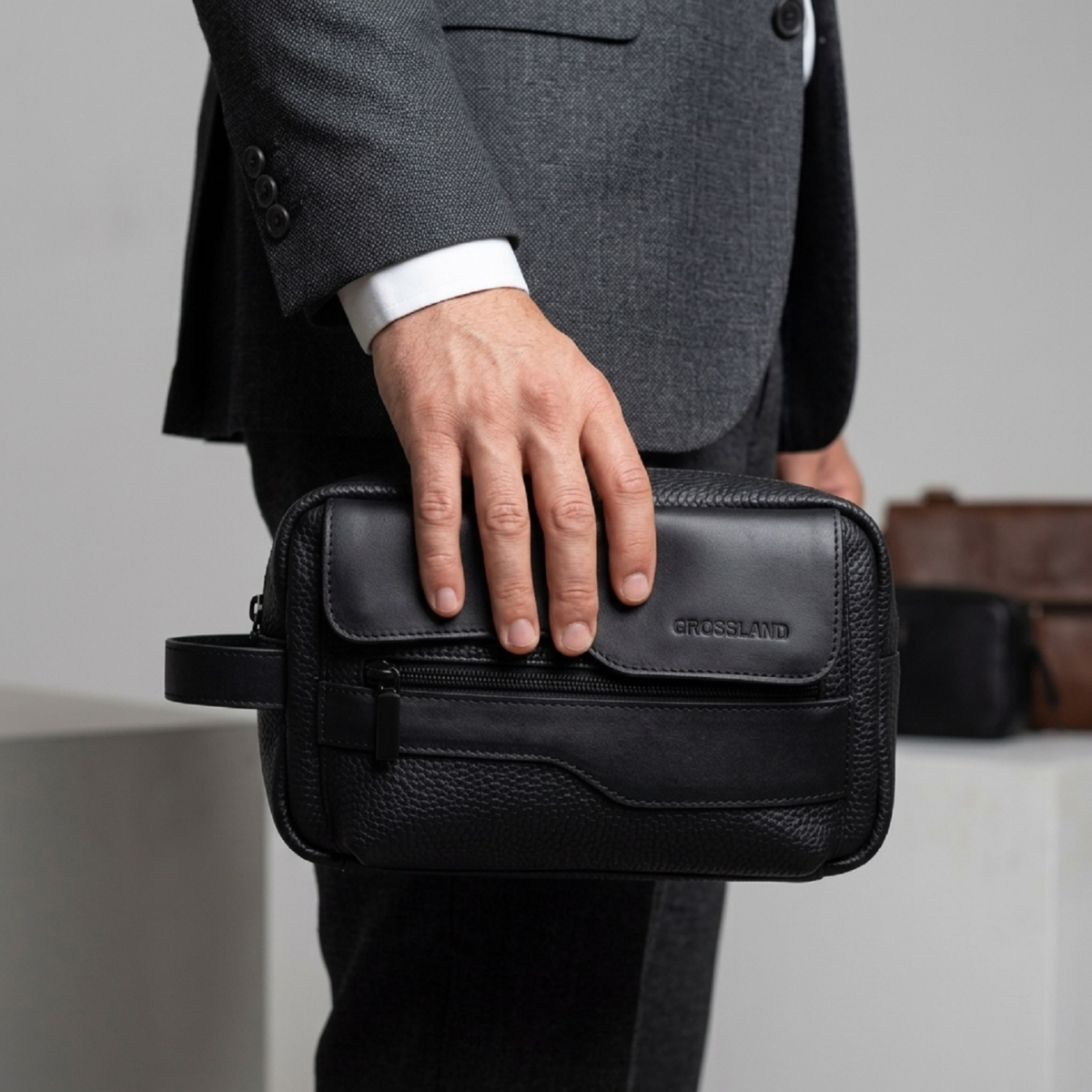 Men’s Leather Handbag – Premium Leather Clutch Handbag- Interior Card Slots and Hand Strap - Image 2