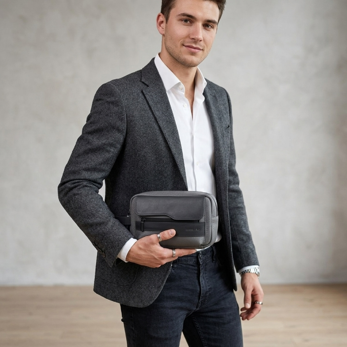 Men’s Leather Handbag – Premium Leather Clutch Handbag- Interior Card Slots and Hand Strap - Image 2